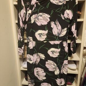 Ann Taylor Asymmetrical Black and Pink Floral Dress
